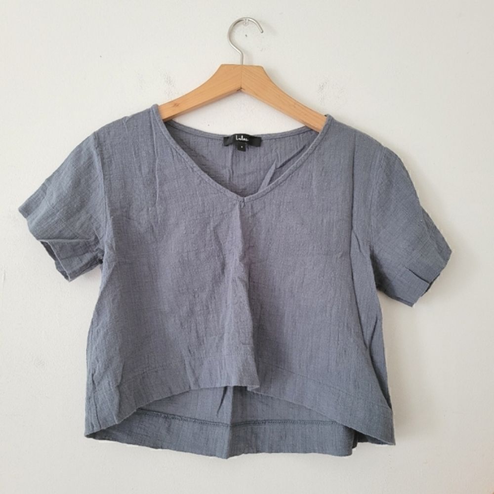 Lulu's Signorina Grey Short Sleeve Top S